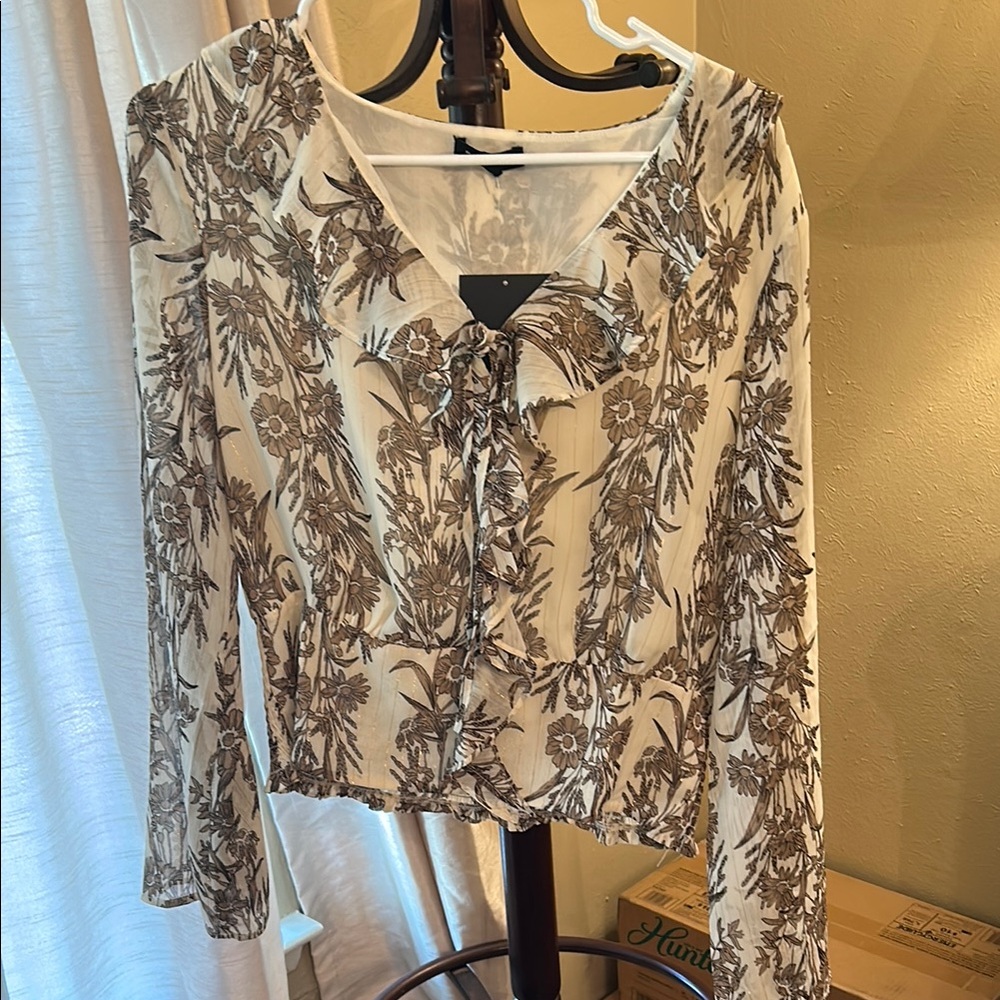 Pleione Brown and Cream Floral Blouse